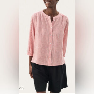 Part Two copenhagen Striped Linen Mandarin Collar Blouse